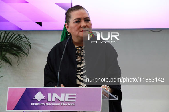 Guadalupe Taddei, president of the National Electoral Institute (INE), speaks during a press conference on the occasion of the 2025 Budget a...