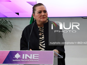 Guadalupe Taddei, president of the National Electoral Institute (INE), speaks during a press conference on the occasion of the 2025 Budget a...