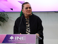 Guadalupe Taddei, president of the National Electoral Institute (INE), speaks during a press conference on the occasion of the 2025 Budget a...