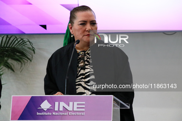 Guadalupe Taddei, president of the National Electoral Institute (INE), speaks during a press conference on the occasion of the 2025 Budget a...