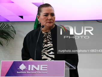 Guadalupe Taddei, president of the National Electoral Institute (INE), speaks during a press conference on the occasion of the 2025 Budget a...