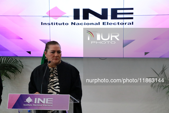 Guadalupe Taddei, president of the National Electoral Institute (INE), speaks during a press conference on the occasion of the 2025 Budget a...