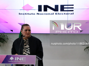 Guadalupe Taddei, president of the National Electoral Institute (INE), speaks during a press conference on the occasion of the 2025 Budget a...