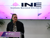 Guadalupe Taddei, president of the National Electoral Institute (INE), speaks during a press conference on the occasion of the 2025 Budget a...