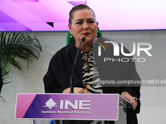 Guadalupe Taddei, president of the National Electoral Institute (INE), speaks during a press conference on the occasion of the 2025 Budget a...