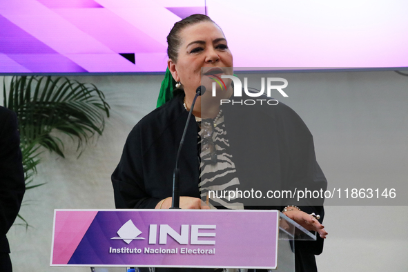 Guadalupe Taddei, president of the National Electoral Institute (INE), speaks during a press conference on the occasion of the 2025 Budget a...