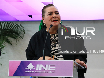 Guadalupe Taddei, president of the National Electoral Institute (INE), speaks during a press conference on the occasion of the 2025 Budget a...