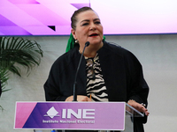 Guadalupe Taddei, president of the National Electoral Institute (INE), speaks during a press conference on the occasion of the 2025 Budget a...