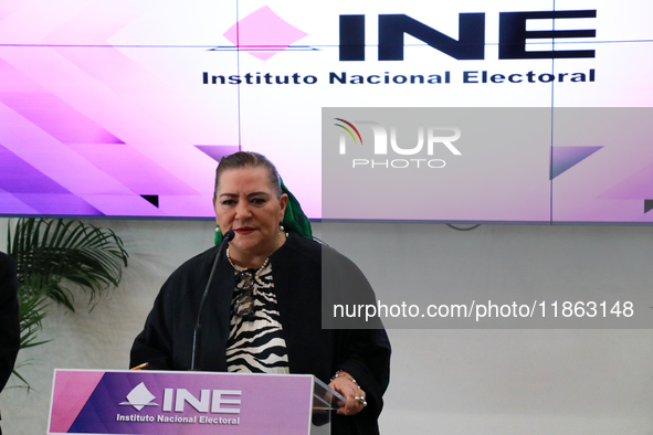 Guadalupe Taddei, president of the National Electoral Institute (INE), speaks during a press conference on the occasion of the 2025 Budget a...