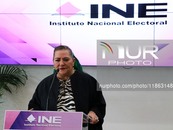 Guadalupe Taddei, president of the National Electoral Institute (INE), speaks during a press conference on the occasion of the 2025 Budget a...