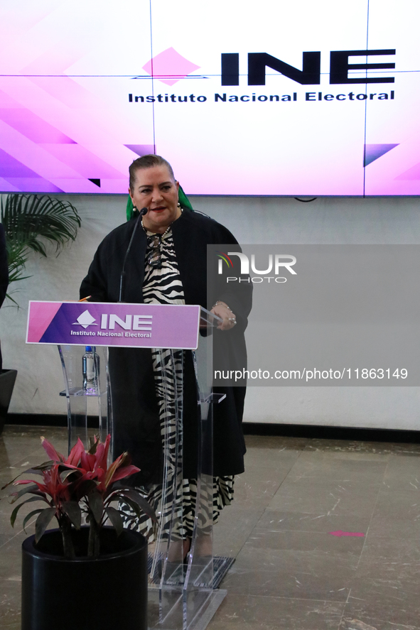 Guadalupe Taddei, president of the National Electoral Institute (INE), speaks during a press conference on the occasion of the 2025 Budget a...