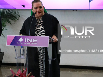 Guadalupe Taddei, president of the National Electoral Institute (INE), speaks during a press conference on the occasion of the 2025 Budget a...