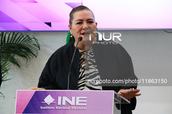 Guadalupe Taddei, president of the National Electoral Institute (INE), speaks during a press conference on the occasion of the 2025 Budget a...