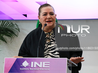 Guadalupe Taddei, president of the National Electoral Institute (INE), speaks during a press conference on the occasion of the 2025 Budget a...