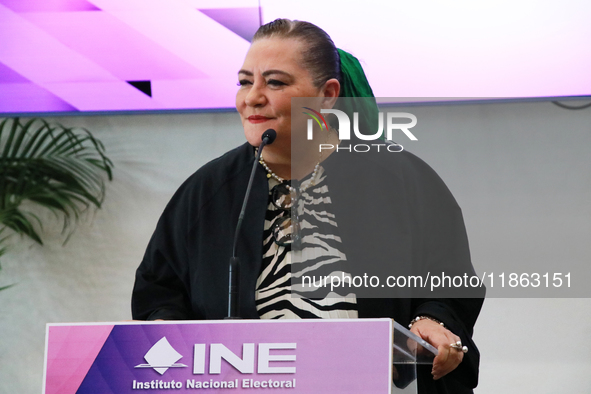 Guadalupe Taddei, president of the National Electoral Institute (INE), speaks during a press conference on the occasion of the 2025 Budget a...