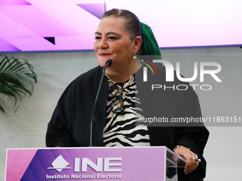 Guadalupe Taddei, president of the National Electoral Institute (INE), speaks during a press conference on the occasion of the 2025 Budget a...