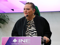 Guadalupe Taddei, president of the National Electoral Institute (INE), speaks during a press conference on the occasion of the 2025 Budget a...