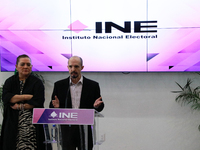 Guadalupe Taddei, president of the National Electoral Institute (INE), and electoral counselor Arturo Castillo participate in a press confer...