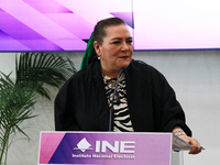 Guadalupe Taddei, president of the National Electoral Institute (INE), speaks during a press conference on the occasion of the 2025 Budget a...