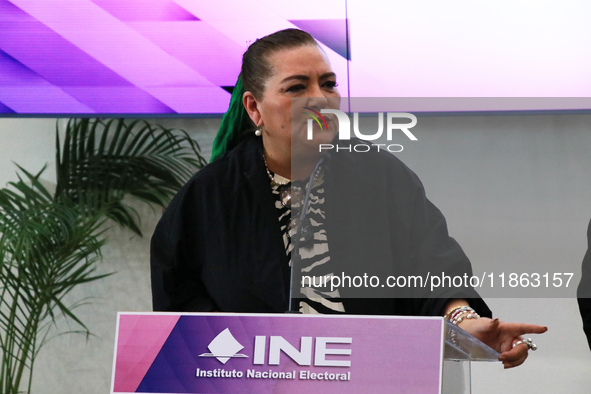 Guadalupe Taddei, president of the National Electoral Institute (INE), speaks during a press conference on the occasion of the 2025 Budget a...