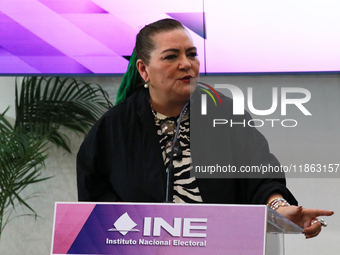 Guadalupe Taddei, president of the National Electoral Institute (INE), speaks during a press conference on the occasion of the 2025 Budget a...