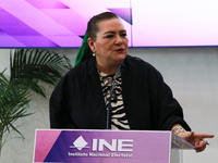 Guadalupe Taddei, president of the National Electoral Institute (INE), speaks during a press conference on the occasion of the 2025 Budget a...