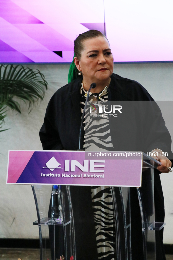 Guadalupe Taddei, president of the National Electoral Institute (INE), speaks during a press conference on the occasion of the 2025 Budget a...