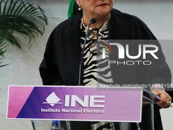 Guadalupe Taddei, president of the National Electoral Institute (INE), speaks during a press conference on the occasion of the 2025 Budget a...