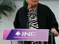 Guadalupe Taddei, president of the National Electoral Institute (INE), speaks during a press conference on the occasion of the 2025 Budget a...