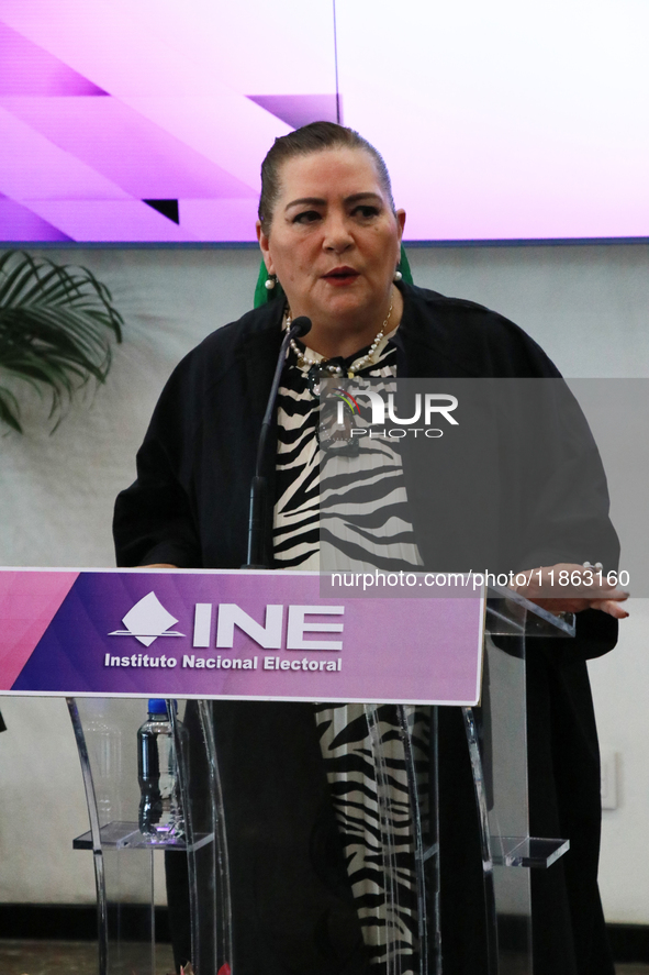 Guadalupe Taddei, president of the National Electoral Institute (INE), speaks during a press conference on the occasion of the 2025 Budget a...