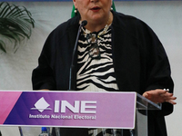 Guadalupe Taddei, president of the National Electoral Institute (INE), speaks during a press conference on the occasion of the 2025 Budget a...