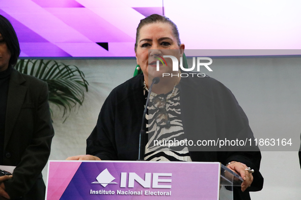 Guadalupe Taddei, president of the National Electoral Institute (INE), speaks during a press conference on the occasion of the 2025 Budget a...