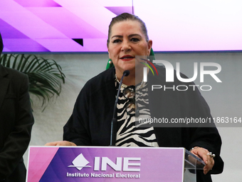 Guadalupe Taddei, president of the National Electoral Institute (INE), speaks during a press conference on the occasion of the 2025 Budget a...