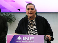 Guadalupe Taddei, president of the National Electoral Institute (INE), speaks during a press conference on the occasion of the 2025 Budget a...