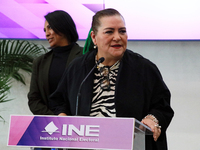 Guadalupe Taddei, president of the National Electoral Institute (INE), speaks during a press conference on the occasion of the 2025 Budget a...