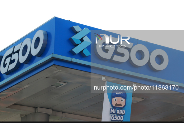 The logo of the Mexican gas station company G500 is on the facade of a gas station in Mexico City, Mexico, on December 12, 2024. (Photo Illu...