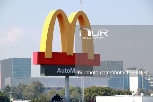 The logo of the fast food restaurant company McDonald's, which specializes in hamburgers, fries, and drinks, is seen in Mexico City, Mexico,...