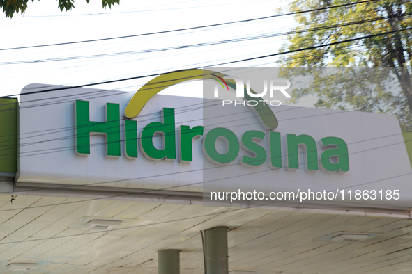 The logo of the Mexican gas group Hidrosina is on the facade of a gas station in Mexico City, Mexico, on December 12, 2024. (Photo Illustrat...