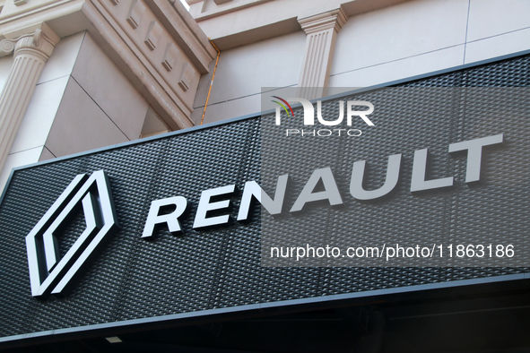 The logo of the French-based automobile company Renault Group is on a facade in Mexico City, Mexico, on December 12, 2024. (Photo Illustrati...