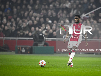 AFC Ajax Amsterdam defender Jorrel Hato plays during the match between Ajax and Lazio at the Johan Cruijff ArenA for the UEFA Europa League...