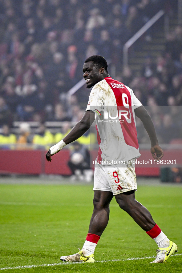 AFC Ajax Amsterdam forward Brian Brobbey plays during the match between Ajax and Lazio at the Johan Cruijff ArenA for the UEFA Europa League...