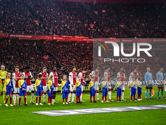 AFC Ajax Amsterdam goalkeeper Remko Pasveer, forward Mika Godts, forward Bertrand Traore, midfielder Kenneth Taylor, forward Brian Brobbey,...