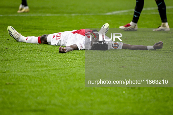 AFC Ajax Amsterdam forward Bertrand Traore plays during the match between Ajax and Lazio at the Johan Cruijff ArenA for the UEFA Europa Leag...