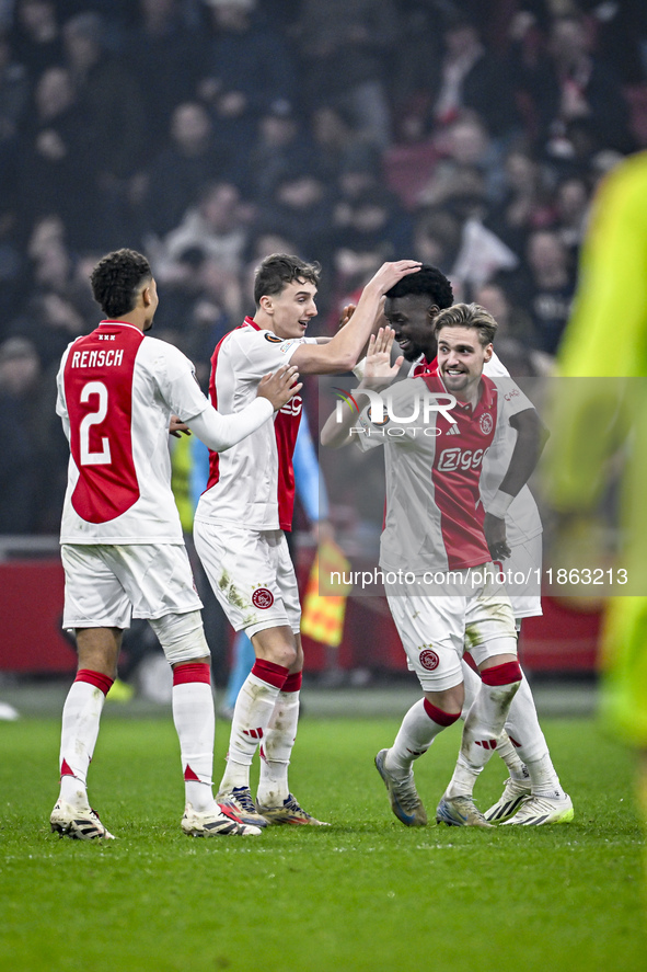 AFC Ajax Amsterdam defender Devyne Rensch, AFC Ajax Amsterdam defender Youri Baas, AFC Ajax Amsterdam forward Bertrand Traore, and AFC Ajax...