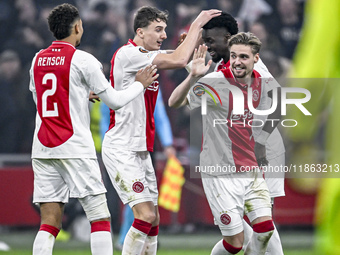 AFC Ajax Amsterdam defender Devyne Rensch, AFC Ajax Amsterdam defender Youri Baas, AFC Ajax Amsterdam forward Bertrand Traore, and AFC Ajax...