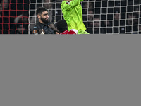 Lazio defender Samuel Gigot and Lazio goalkeeper Christos Mandas participate in the match between Ajax and Lazio at the Johan Cruijff ArenA...