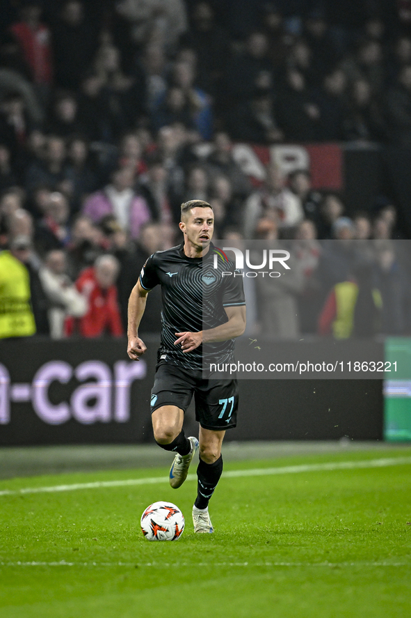 Lazio midfielder Adam Marusic plays during the match between Ajax and Lazio at the Johan Cruijff ArenA for the UEFA Europa League - League p...