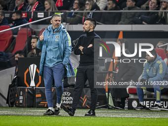 AFC Ajax Amsterdam assistant trainer Daniele Cavalletto and AFC Ajax Amsterdam trainer Francesco Fariolo are present during the match betwee...