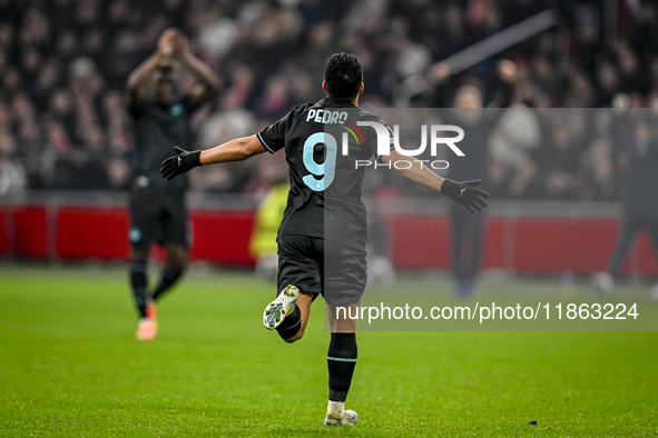 Lazio forward Pedro Rodriguez celebrates the 1-3 goal during the match between Ajax and Lazio at the Johan Cruijff ArenA for the UEFA Europa...