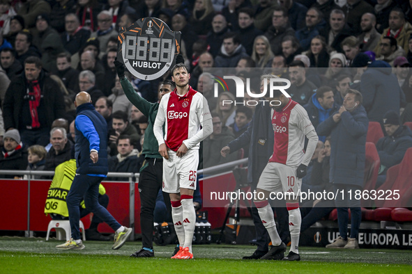 AFC Ajax Amsterdam forwards Wout Weghorst and Chuba Akpom play during the match between Ajax and Lazio at the Johan Cruijff ArenA for the UE...